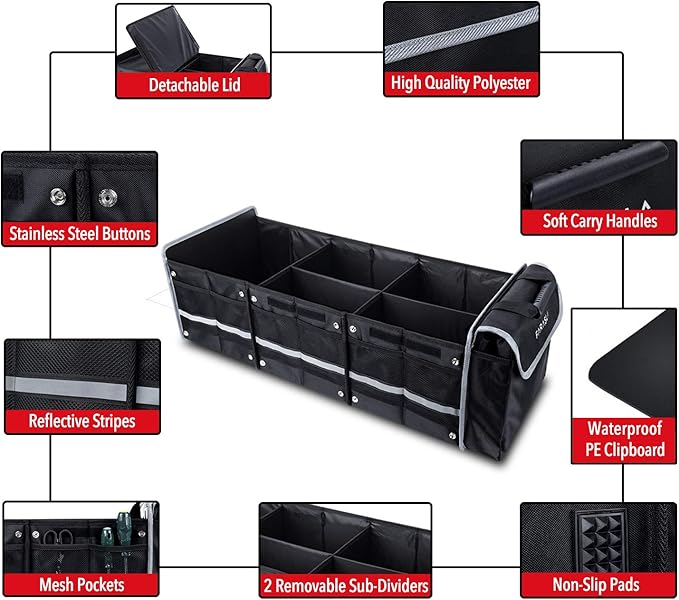 Farasla Waterproof Trunk Organizer with Insulated Leakproof Cooler Bag, Foldable Cover, Adjustable Securing Straps (Black)