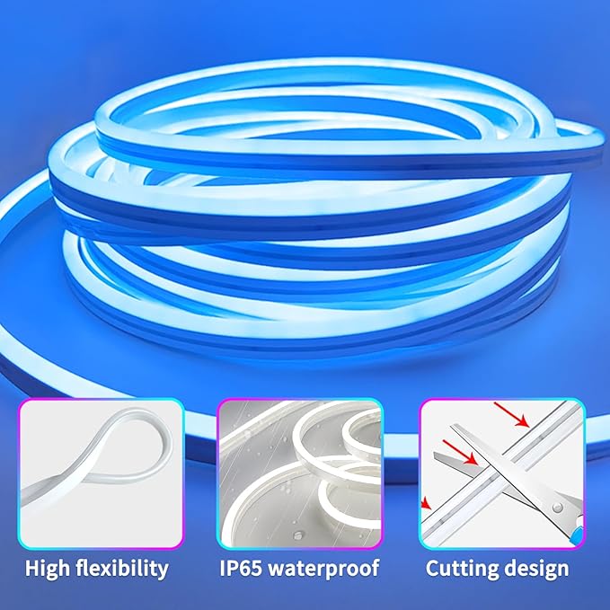 100FT RGB LED neon Rope Lights LED neon Lights with Remote/APP Control 24V IP65 Waterproof Flexible Neon LED Strip Lights for Bedroom Room Outdoors Decor（2 Rolls of 50ft）