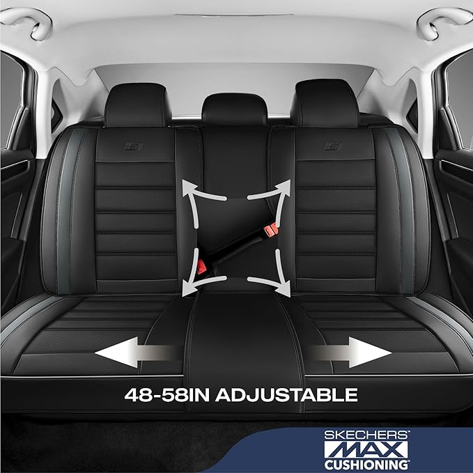 Skechers MAX Cushioning Seat Covers,Memory Foam Leather Car Seat Covers,Waterproof Car Seat Protector Full Sets,Car Seat Cushion Airbag Automotive Universal Fit for Most Cars,Vans,Trucks,SUV,Grey