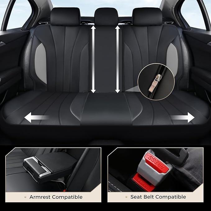 Coverado Car Seat Covers, Leather Seat Covers Full Set, Luxury Car Seat Protectors, Grey Driver Seat Covers 5 Seats Universal Fit for Most Vehicles