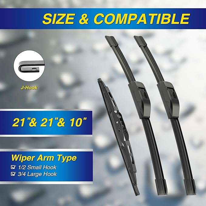 5 PLUS® Silicone Windshield Wipers Replacement for 2007-2017 JEEP Patriot Wiper Blades(Set of 3),Automotive Replacement Windshield Wiper Blades For My Car-21"/21"/10"