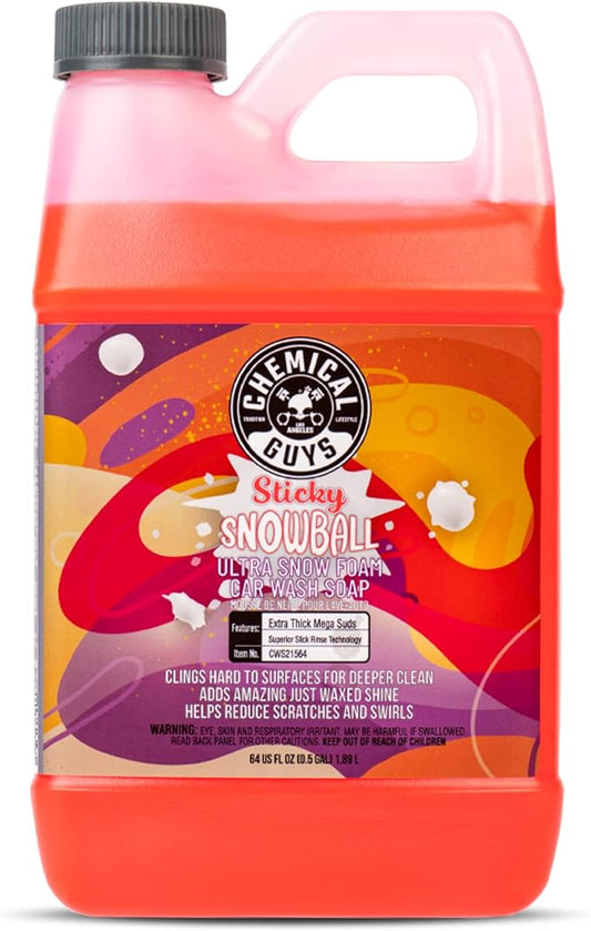 Chemical Guys CWS21564 Sticky Snowball Ultra Snow Foam Car Wash Soap (for Foam Cannons, Foam Guns or Bucket Washes) for Cars, Trucks, Motorcycles, RVs & More 64 fl oz (Half Gallon) Cherry Scent
