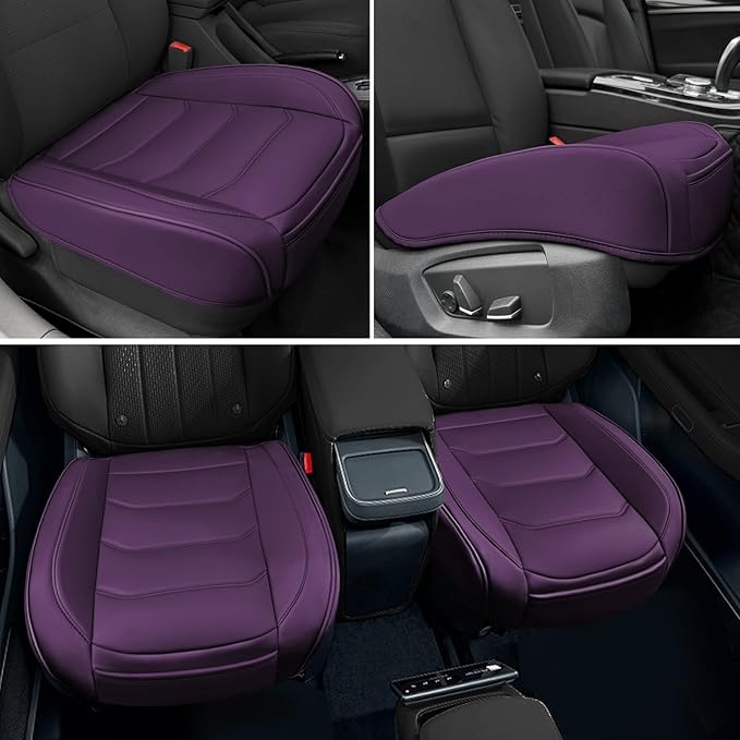 Car Seat Cover for Luxury & Comfort - PU Leather, Anti-Slip, Full Wrap Protection with Storage Pocket for Bottom Cushion - Universal Fit for 95% of Vehicles (Purple,1 Piece)