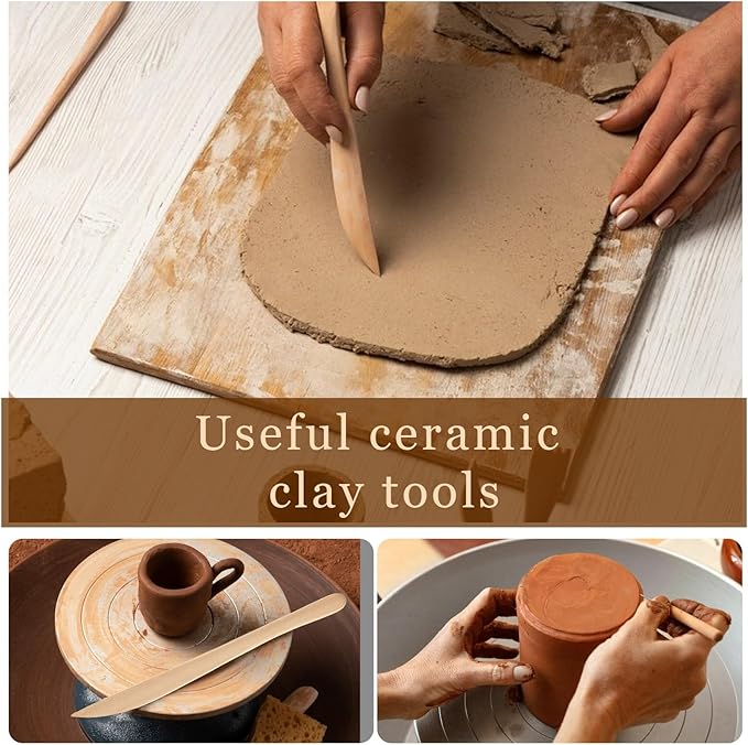 JIYIN 10 Piece Wooden Clay Sculpting Tool, 6'' Double Ended Ceramic Wooden Clay Modeling Sculpture Tool Polymer Pottery Dough Modeling Tool Kit for Cutting Carving Detailing and Smoothing