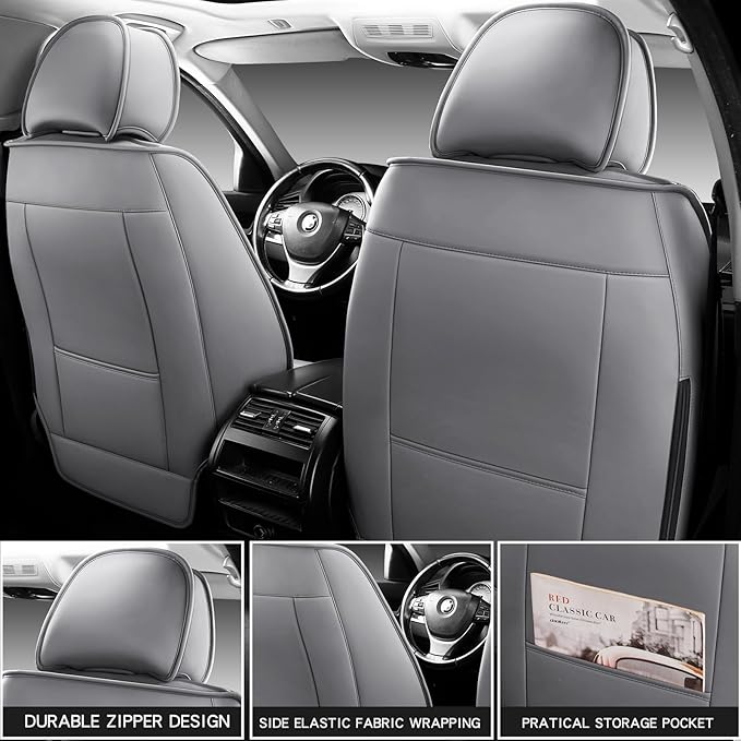 Front Car Seat Covers, Leather Car Seat Covers, Fit for Most Cars SUV and Most Sedan Grey