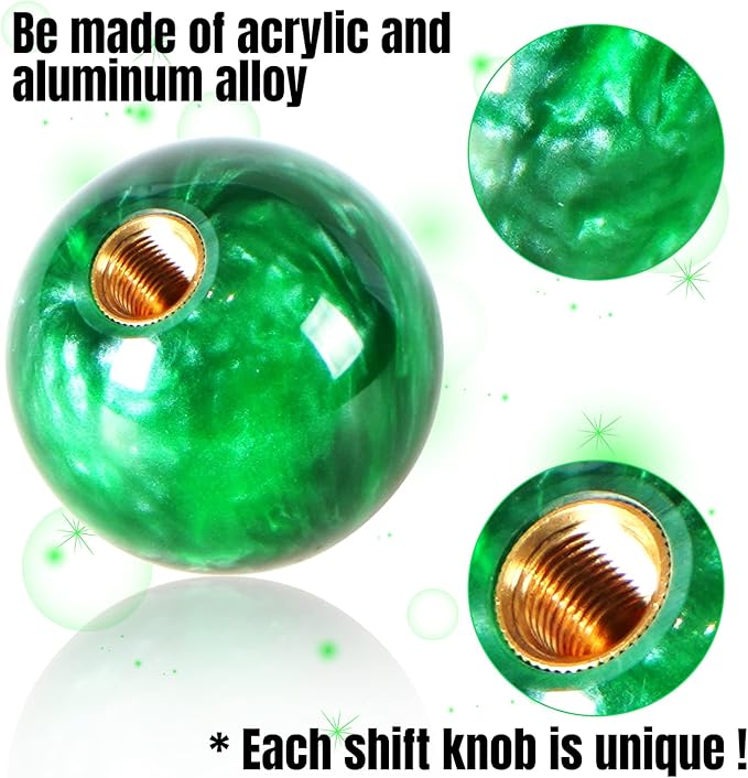 Round Ball Shift Knob Universal Marble Style Gear Shift Knob 5 6 Speed for Manual Automatic Vehicles with Adapters (Green)