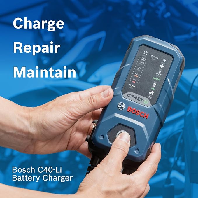 Bosch C40-Li: 5A 6V/12V Next-Gen Battery Charger – Smart Maintenance & Trickle Functionality with Advanced Safety Features – for Lead-Acid & Lithium Batteries, Including AGM, EFB, Gel & SLI