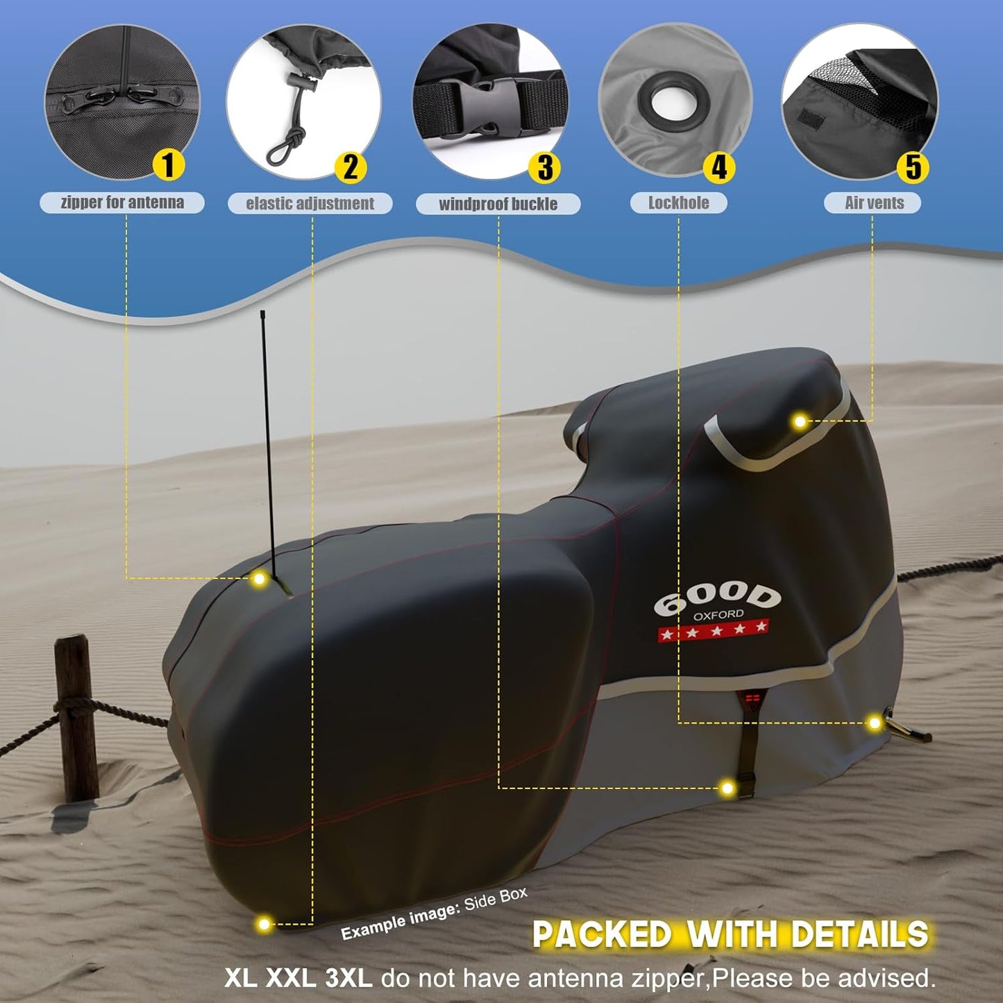 Rosefray Motorcycle Cover 600D Waterproof for Touring Models Harley Davidson Road King,Road Glide,Street Glide, Electra Glide,Low Rider-ST Indoor & Outdoor Storage Gray