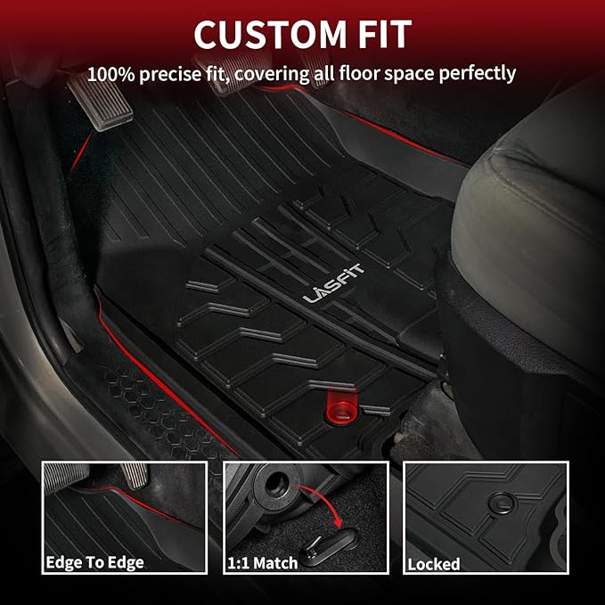 LASFIT Floor Mats 2013-2018 for Dodge Ram 1500/2500/3500 Crew Cab, 2019-2024 for Dodge Ram 1500 Classic Crew Cab 4 Full Size Doors All Weather TPE Custom Fit Car Mats Floor Liners 1st & 2nd Row, Black
