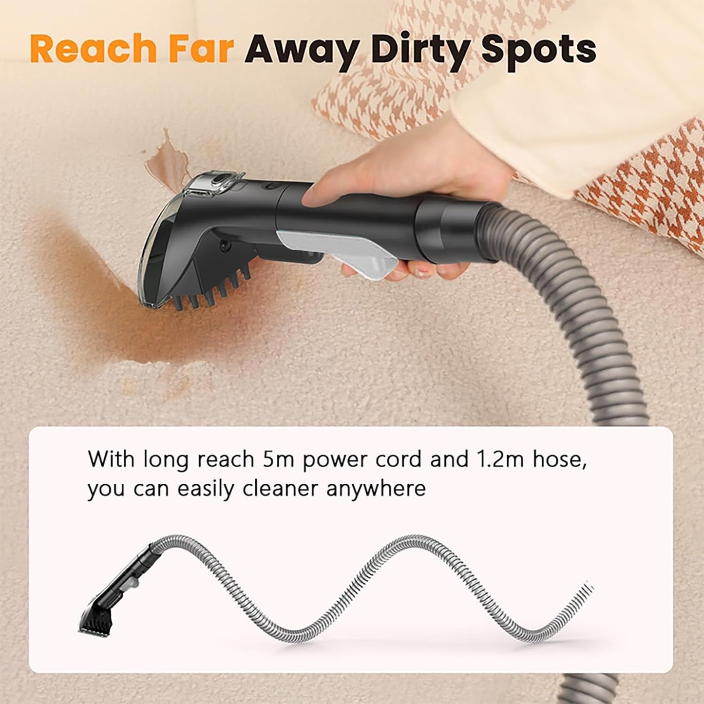 Carpet Spot Cleaner Machine, 16Kpa Portable Deep Cleaner with 62oz Tank and for Carpets, Upholstery, Pet Hair，Includes 2 Brushes, Extension Hose (White)