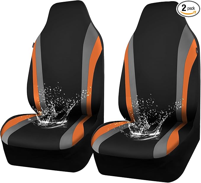 CAR PASS AquaShield Neoprene Waterproof Car Seat Covers Front Seats Only, High Back Bucket Seat Cover,Airbag Compatible,Seat Covers for Women Girl, Universal Fit for Auto Truck Van SUV (Black Orange)