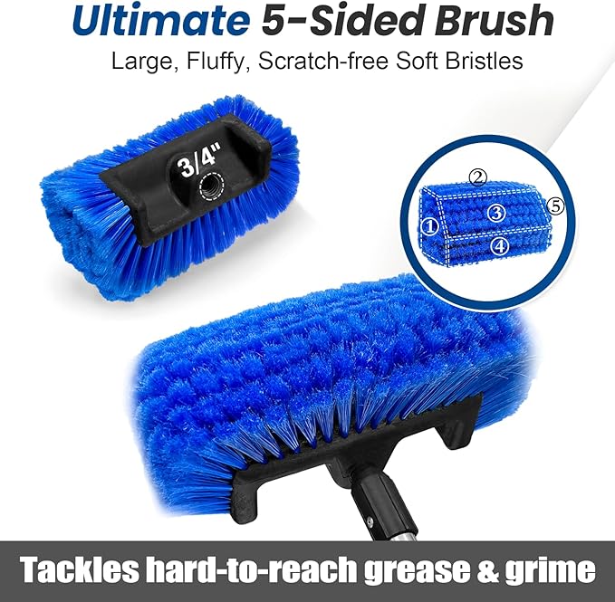 65'' Car Wash Brush with Long Handle, Scratch-Free Car Cleaning Kit with Soft Wash Brush, Tire Brush, Window Squeegee, Car Wash Mitt, Microfiber Cleaning Head & Extension Pole
