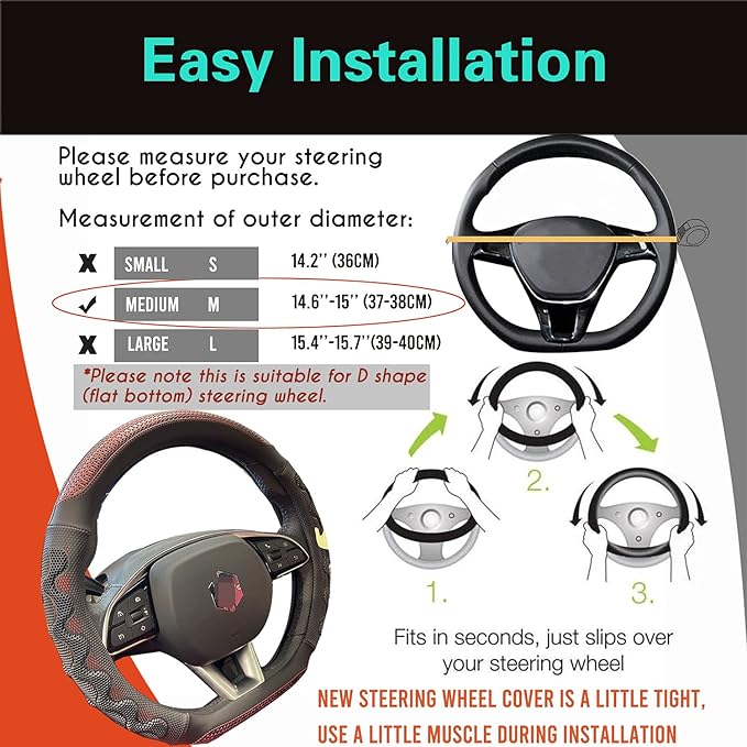 PINCTROT D Shaped 14.5-15 Inch Steering Wheel Cover Great Grip with 3D Honeycomb Anti-Slip Design, Flat Bottom 14.5-15 Inch (Wine Red)