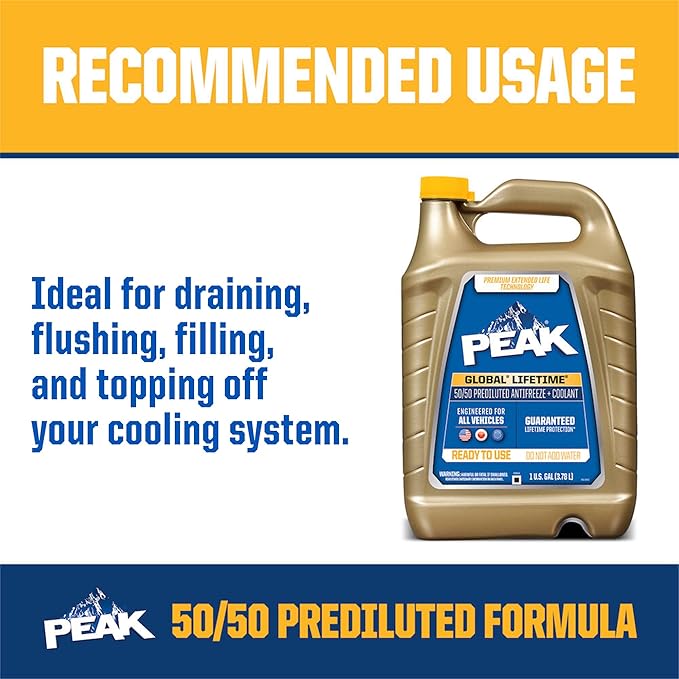 PEAK Global Lifetime 50/50 Prediluted Antifreeze and Coolant for All Vehicles, 1 Gal.