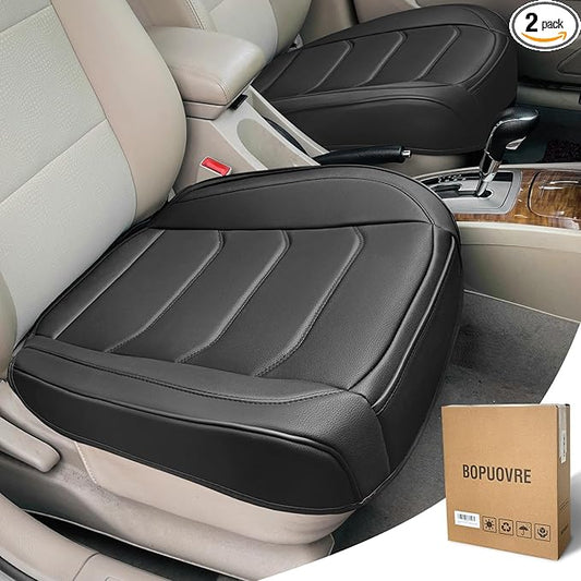 Car Seat Cover for Luxury & Comfort - PU Leather, Anti-Slip, Full Wrap Protection with Storage Pocket for Bottom Cushion - Universal Fit for 95% of Vehicles (Black,2 Piece)