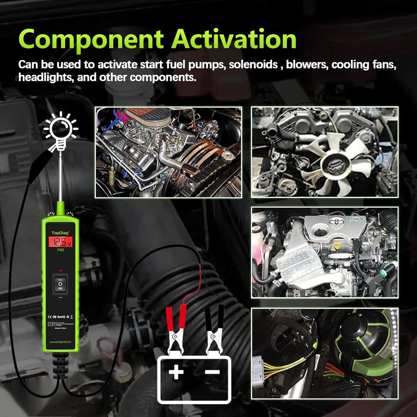 Test Light Automotive Electrical Tool, Topdiag P60 Car Circuit Tester, 12V 24V Power Circuit Probe Kit, 6-30V Vehicle Short Circuit Finder Automobile Voltage Tester, Component Activation Tool