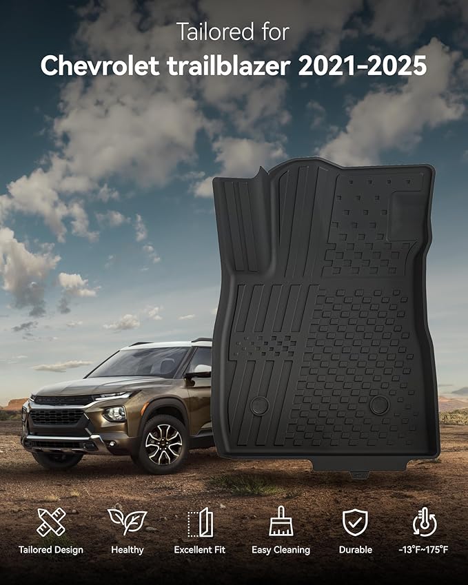 3W Floor Mats for Chevrolet Trailblazer 2021-2025 2026 (AWD Only) ，TPE All Weather Floor Liners Custom Fit Chevy Trailblazer Accessories 1st and 2nd Row Durable Black