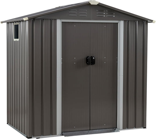 JYQAQA 6x4 FT Outdoor Garden Storage Shed,Waterproof Metal Garden Sheds with Lockable Double Door,Weather Resistant Steel Tool Storage House Shed forPatio,Lawn Gray