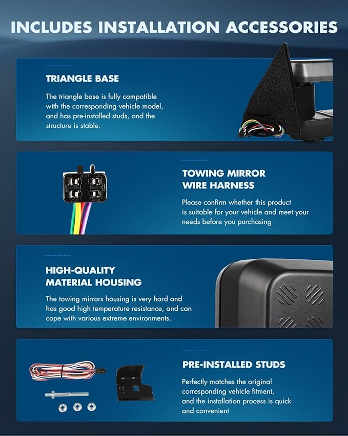 ECCPP Towing Mirrors Fit For 1988-1998 For Chevy For C/K Pickup For Suburban With Left Right Side With Power Heated Turn Signal Light Clearance light Arrow Turn Signal Back up lamp