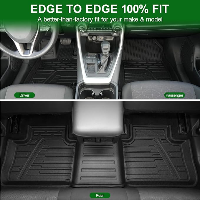 Car Floor Mats Custom Fit for Toyota RAV4 2025 2024-2019 (Include Gas & Hybrid), Door Sill Guards Accessories, All Weather TPE Front and 2nd Row Black Automotive Liners for RAV 4