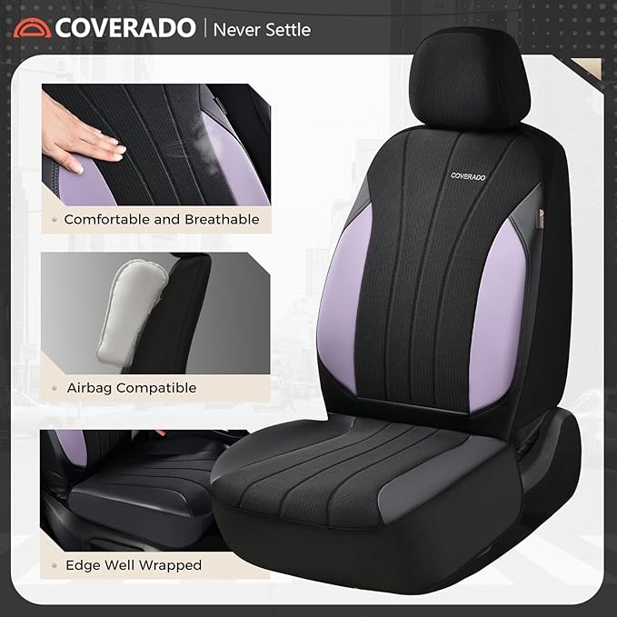 Coverado Car Seat Covers 2-Pack, Seat Covers, Waterproof Leather Car Protectors Front Seats, Luxury Universal Fit Seat Covers for SUV, Truck, Sedan and Most Vehicles