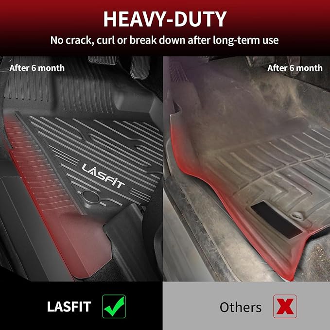 LASFIT Floor Mats for Ford F-150 2021-2025 | F150 Lightning 2022-2025 SuperCrew (Rear w/Fold Flat Storage) Carpet Floor All Weather Car Liners TPE Truck Mats - 1st and 2nd Row, 3pcs Black