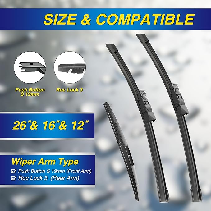 5 PLUS® Silicone Windshield Wiper Blades Replacement for 2023-2018 SUBARU Crosstrek 2023-2017 Impreza Wiper Blades(Set of 3),Automotive Replacement Windshield Wiper Blades-26"/16"/12"