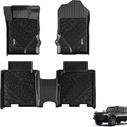 3W Floor Mats Fit for 2021-2024 Ford Bronco 4-Door, All Weather TPE Custom Fit Bronco Floor Liners Car Accessories (Not Fit Sport & Vinyl Floor)