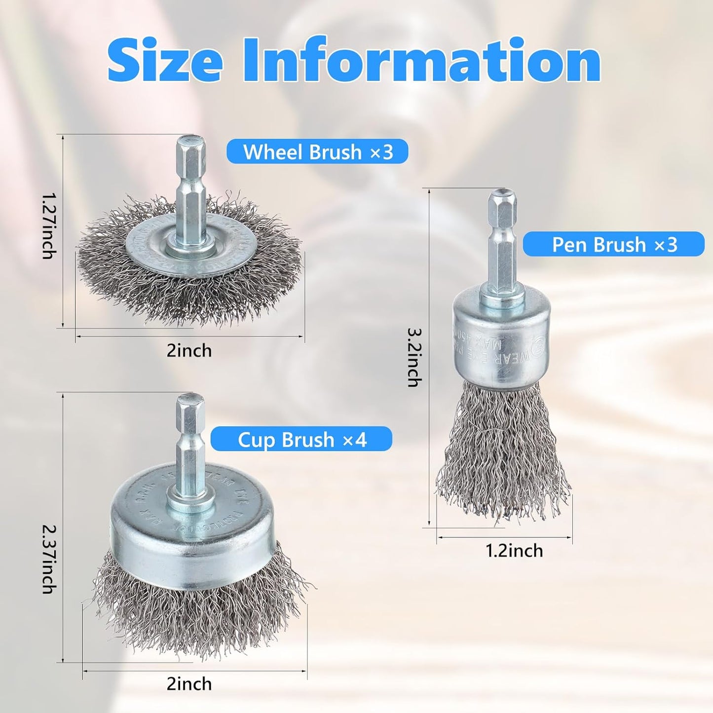 Rocaris 10-Pack Carbon Steel Wire Wheel, Cup, Pen Brush Set with 1/4-Inch Hex Shank for Rust Removal, Corrosion and Scrubbing Surfaces