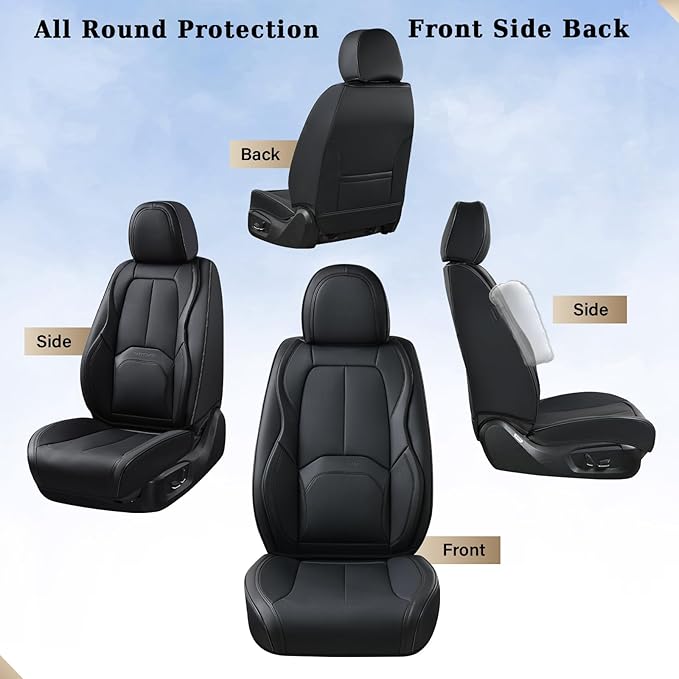 Coverado Automotive Seat Covers, Leather Seat Covers Front Seat, Luxury Car Seat Covers with Lumbar Support, Front Driver Seat Covers, Car Seat Protector Waterproof Universal Fit Most Cars(Black)