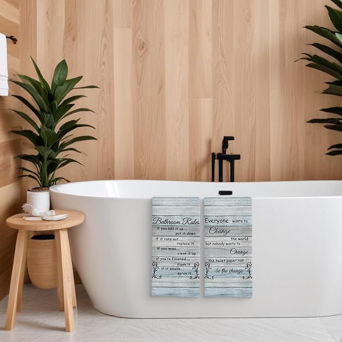 Funny Bathroom Rules Decorative Hand Towels Set of 2, Rustic Farmhouse Hand Towels for Bathroom Decor, 16x24 Inch(Classic Style)