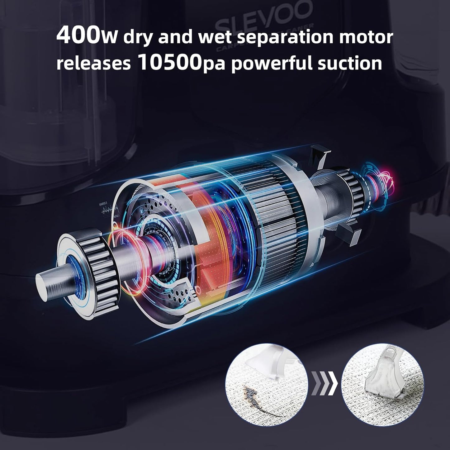 Carpet Cleaner Machine 10.5Kpa Strong Suction, 400W Powerful Motor, Portable Upholstery Cleaner with Spot and Stain Remover for Pet Accident, Rugs, Carpet and Upholstery, White