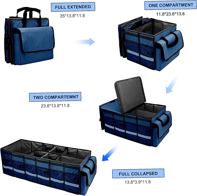 Car Trunk Organizer and Storage with Removable Leakproof Cooler Bag, 6 Removable Dividers for Custom Space, Collapsible Trunk Storage with Non Slip Bottom, Foldable Cover for SUV, Jeep, MPVs