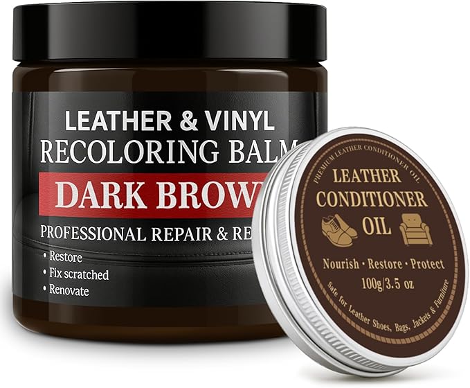 Leather Color Restorer, Leather Recoloring Balm, Scratch Remover, Leather Dye, Leather Paint with Leather Conditioner, Leather Repair Kit for Furniture Couches Car Seats Shoes, Dark Brown