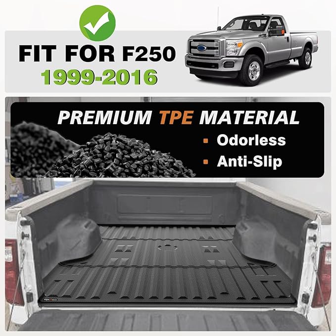 TripleAliners Truck Bed Mat Compatible with 1999-2016 Ford Super Duty F250/F350/F450 Accessories 6.8FT Vehicle Perfectly Flush All Weather Protection TPE Heavy Duty Pickup Bed Liner Cargo Mat