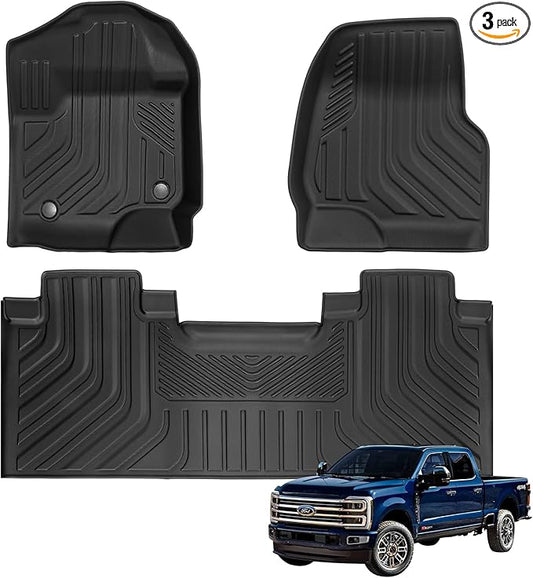 WEIZE Floor Mats for Ford F250/F350/F450 2017-2024 2025, All Weather Floor Liner Custom Fit for F250 F350 F450 Super Duty Crew Cab Rear Seat with Under Seat Fold Flat Storage 3 Pcs