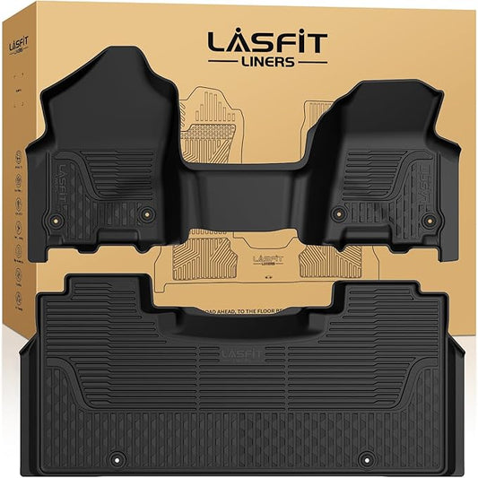 LASFIT Floor Mats for Ram 1500 Crew Cab 2019-2024 Bench Seat (NOT for Bucket Seat) Without Rear Under-Seat Factory Storage 4 Full Size Doors, All Weather TPE Custom Fit 1st & 2nd Row, Black