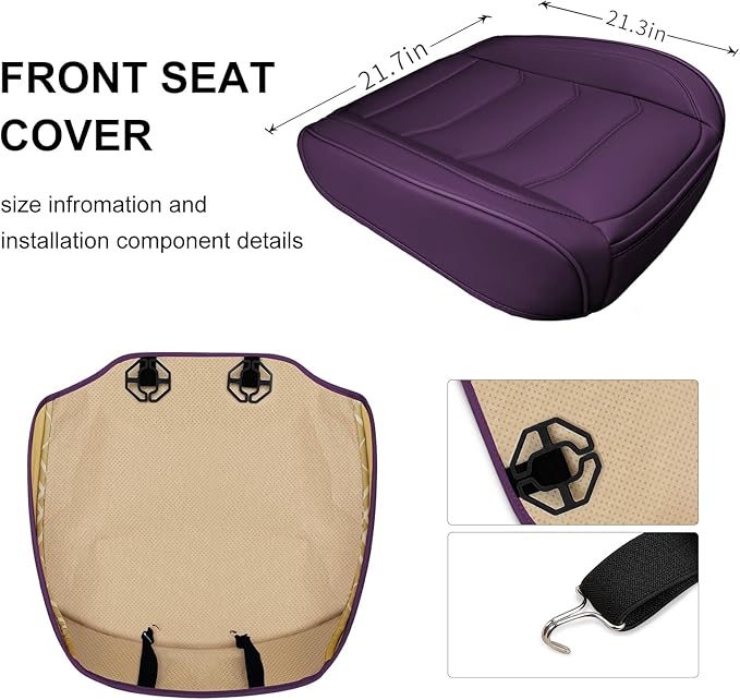 Car Seat Cover for Luxury & Comfort - PU Leather, Anti-Slip, Full Wrap Protection with Storage Pocket for Bottom Cushion - Universal Fit for 95% of Vehicles (Purple,1 Piece)