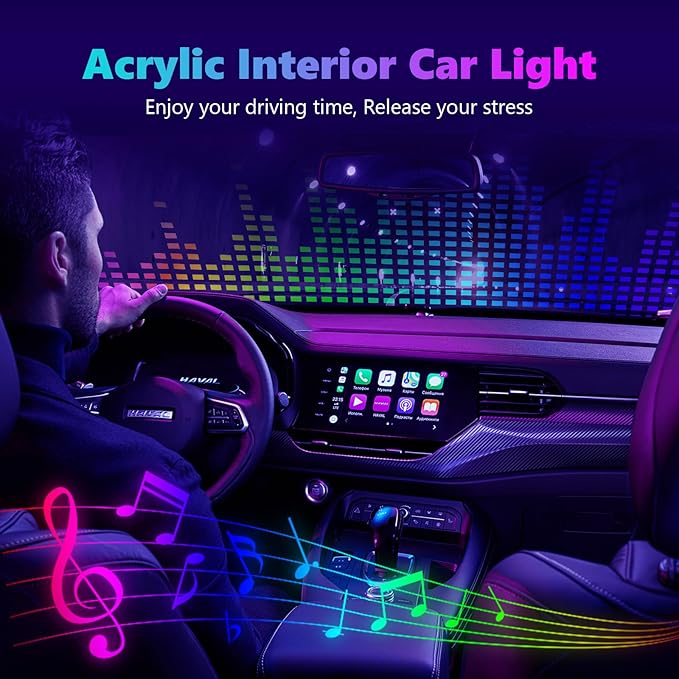 Acrylic Interior Car Light, AMKI Car LED Strip Light with APP Sub Control, Car Accessories Fiber Optic Car Ambient Light Kit with RGB Dreamcolor 22 in 1 and 175 inches 593 LEDs 213 DIY and Music Modes