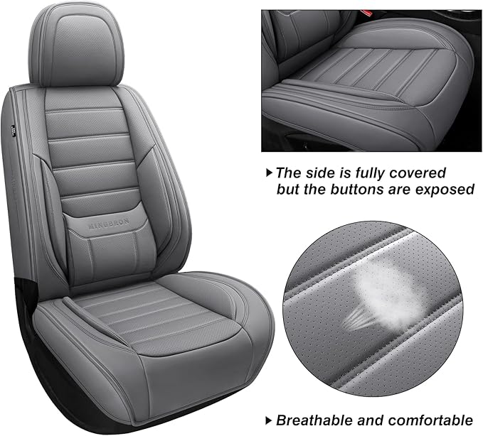 Front Car Seat Covers, Leather Car Seat Covers, Fit for Most Cars SUV and Most Sedan Grey