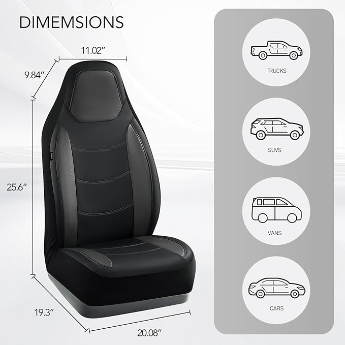 Road Comforts Car Seat Cover, Leather Seat Cover Full Set, Automotive Interior Seat Covers, Universal Fit for Most Cars, SUVs, Trucks, and Vans, Airbag Compatible (Black)