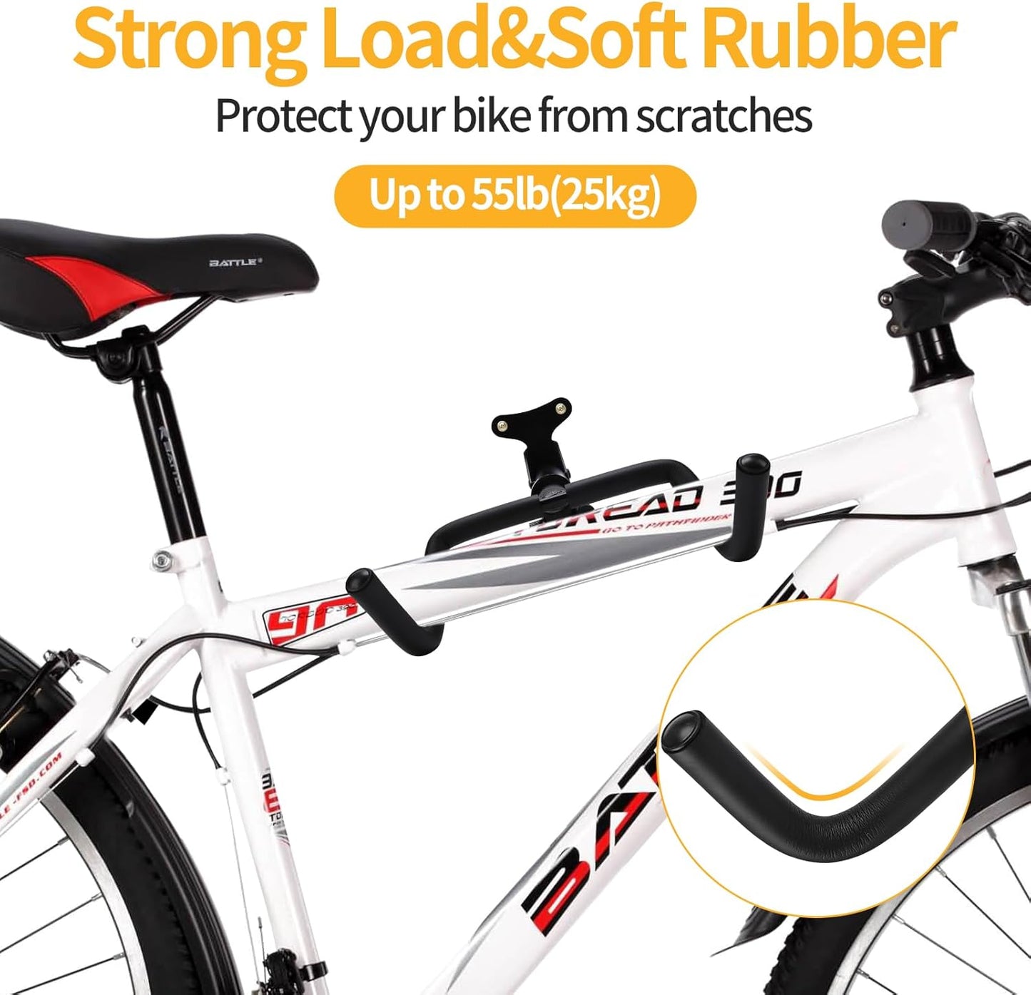 Bike Wall Parking Stand - Adjustable Horizontal Bicycle Storage Rack for Garage and Home - Metal Hook Holder for Road, Mountain, and Hybrid Bikes