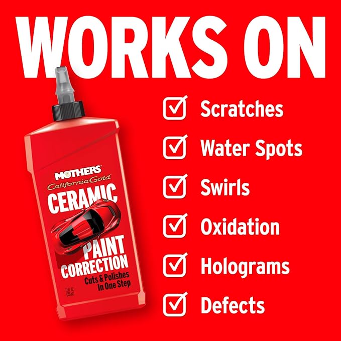 Mothers California Gold Ceramic Paint Correction, 12 oz. — Cuts, Polishes & Repairs, Preps, Removes Scratches, Swirls, Oxidation, Water Spots, Restores Color, Gloss, Depth & Shine (01712)