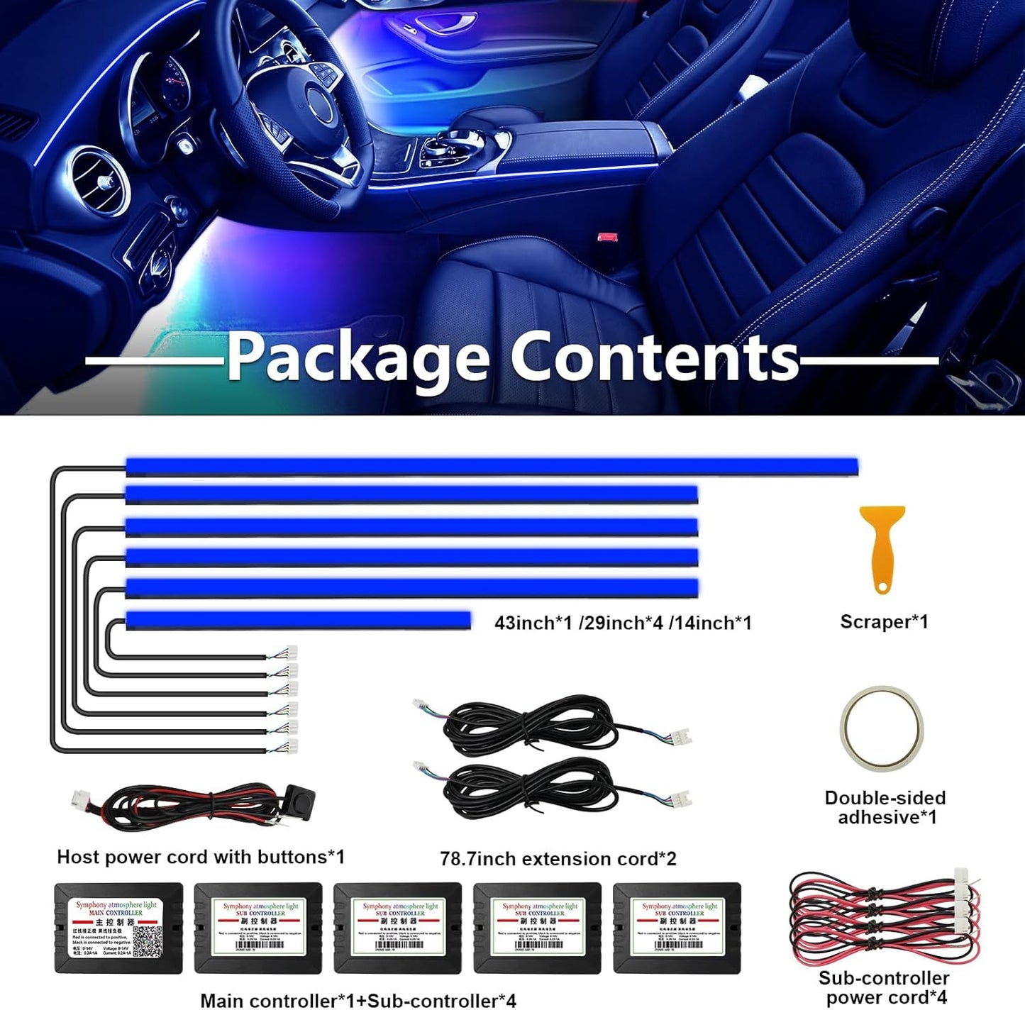 WEBUPAR Acrylic Interior Car Lights - 6 in 1 LED Strip Lights with APP Control, 175 inches 593 LEDs Fiber Optic Lights, RGB Neon Car Ambient Lighting Kit