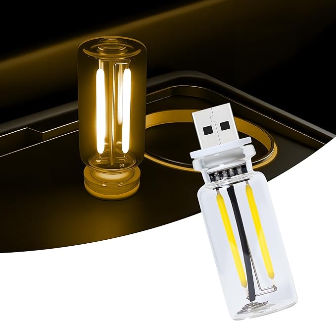 Vintage USB Car Night Light, Touch Dimmable LED Filament Lamp - Portable Mini Glass Bottle Ambient Lighting for Vehicle Interior, Bedroom, Hallway, Camping & Holiday Decoration