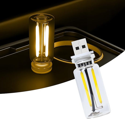 Vintage USB Car Night Light, Touch Dimmable LED Filament Lamp - Portable Mini Glass Bottle Ambient Lighting for Vehicle Interior, Bedroom, Hallway, Camping & Holiday Decoration