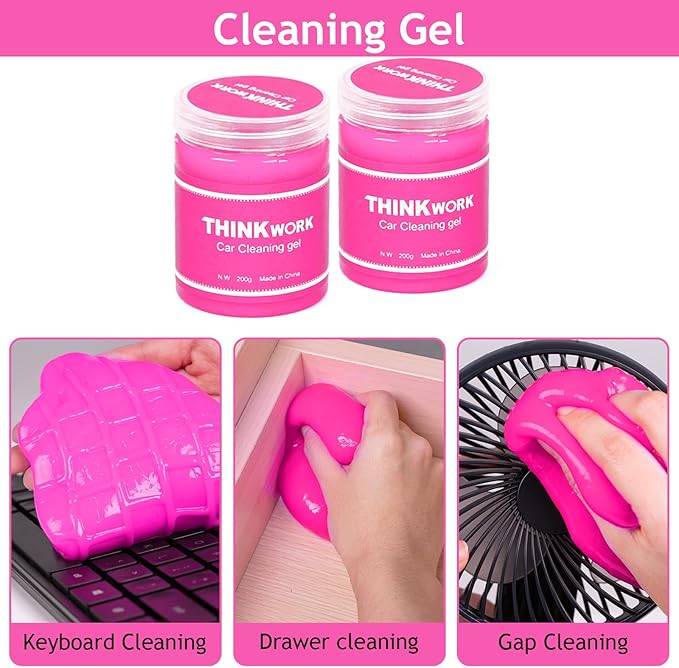THINKWORK Pink Car Duster Interior Kit, Perfect Car Detailing Brush Kit for Cleaning Windows,Windshield,Dashboard and Air Vents Suitable for All Cars