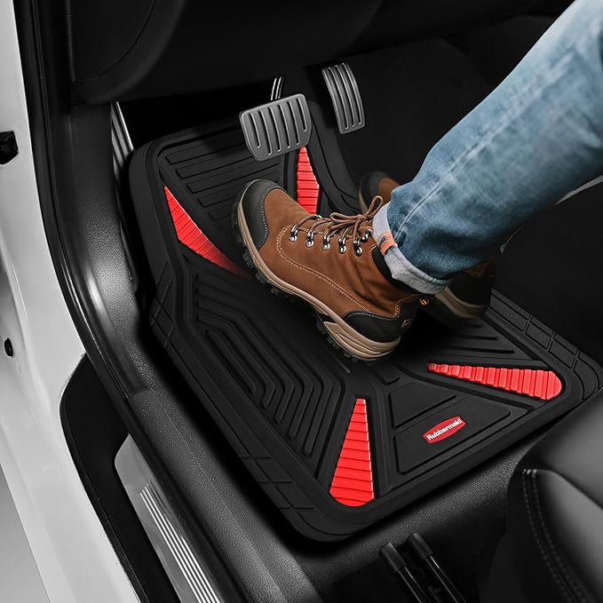 Rubbermaid Car Mat Full Set, Universal Trim-to-Fit Heavy-Duty Car Floor Mats – 4-Piece Set for All Weather Protection – Durable Rubber Mat for Cars, Trucks, SUVs & Vans-Red