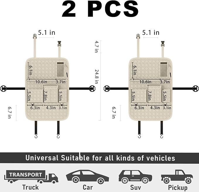 GMQ Backseat Car Organizer, Car Back Seat Organizers with Tray,Multifunctional Car Seat Back Organizer with Foldable Tablet Holder (Beige, 2 PCS)