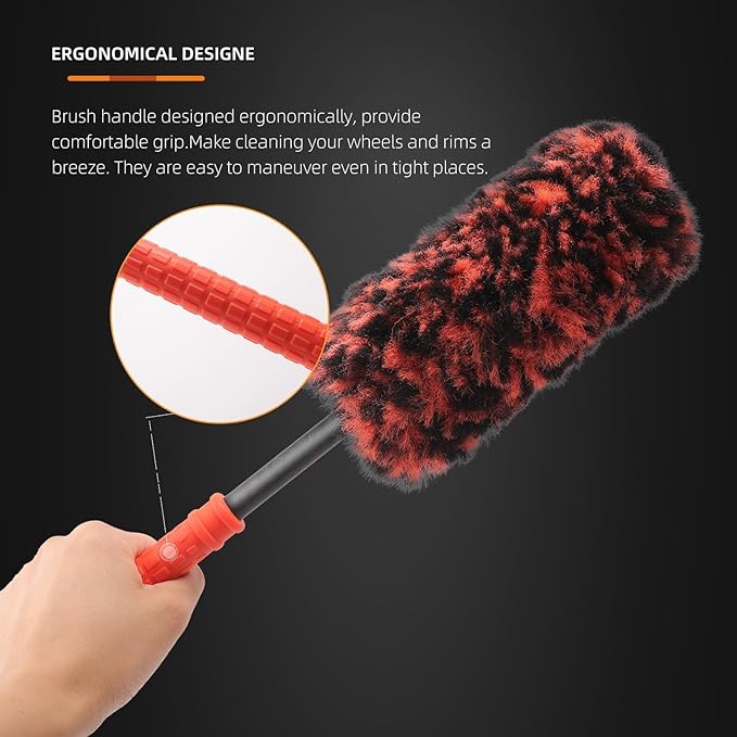 SPTA Rim Cleaner Brush, 3 Pcs Synthetic Ultimate Wheel Brush Set, Flat Spoke Wheel Cleaning Brush, Car Wheel Brush, Brush for Cleaning Wheels, Safe for Cars, Trucks, SUVs, RVs, Motorcycles & More